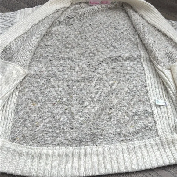 Capriccio |Vintage Off White and Gray Chevron Open-Front Knit Cardigan Sz Medium - Picture 10 of 12
